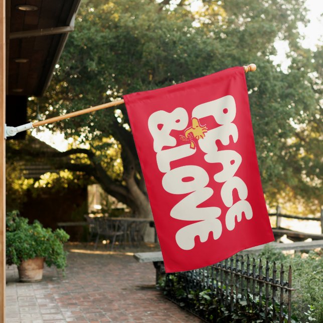 Peanuts | Peace & Love Woodstock House Flag (In SItu)