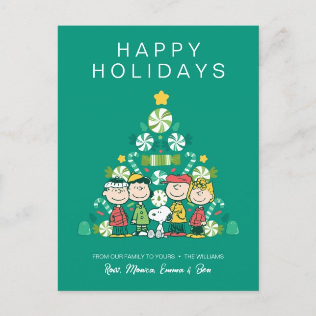 Peanuts | Peppermint Christmas Tree Holiday Postcard (Front)