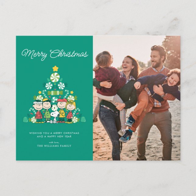 Peanuts | Peppermint Christmas Tree Holiday Postcard (Front)