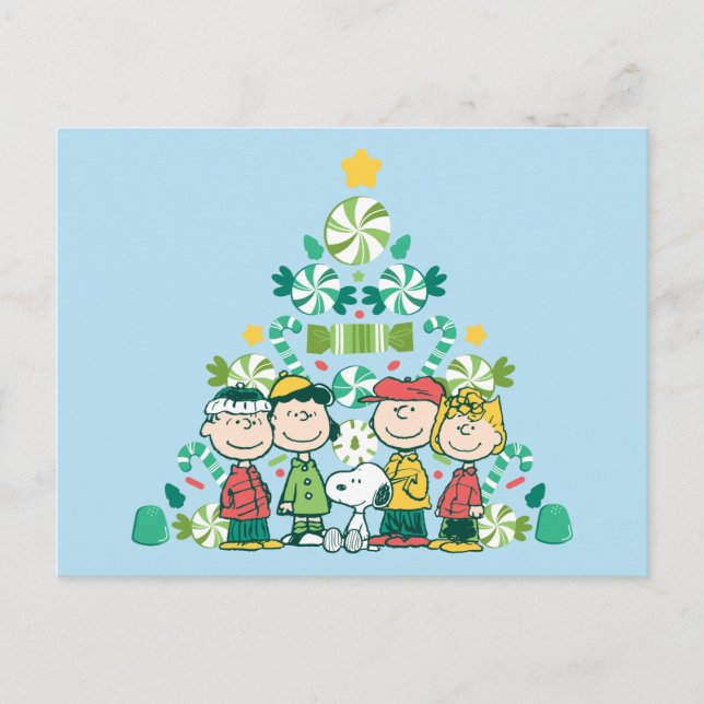 Peanuts | Peppermint Christmas Tree Holiday Postcard (Front)