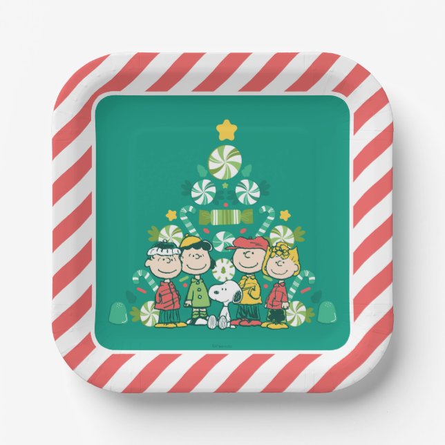 Peanuts | Peppermint Christmas Tree Paper Plates (Front)