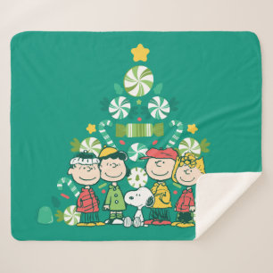 Peanuts Peppermint Christmas Tree Sherpa Blanket
