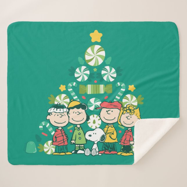 Peanuts | Peppermint Christmas Tree Sherpa Blanket (Front (Horizontal))