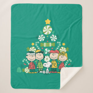 Peanuts Peppermint Christmas Tree Sherpa Blanket