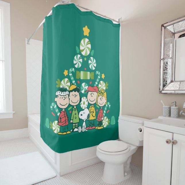 Peanuts | Peppermint Christmas Tree Shower Curtain (In Situ)