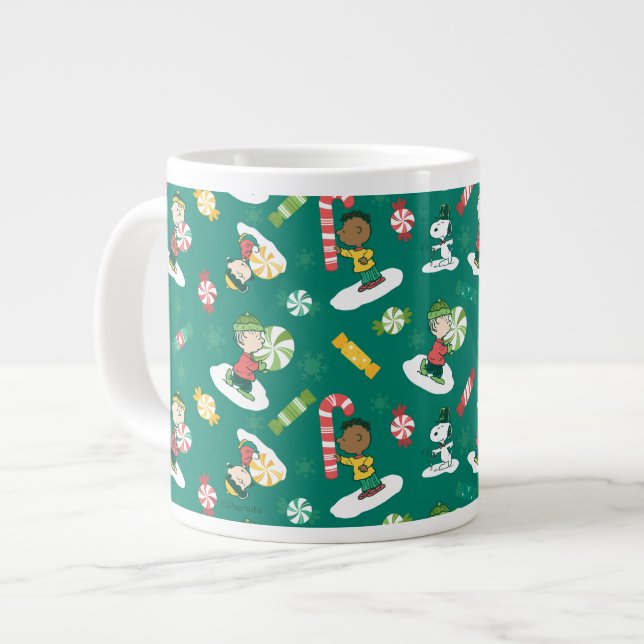Peanuts Peppermint Dreams Holiday Pattern Giant Coffee Mug (Front Left)