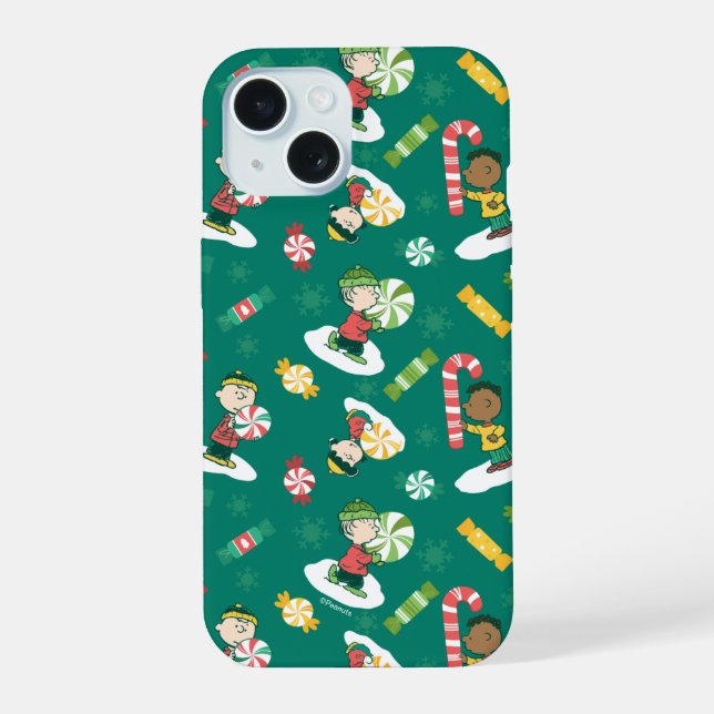 Peanuts Peppermint Dreams Holiday Pattern iPhone 15 Case (Back)
