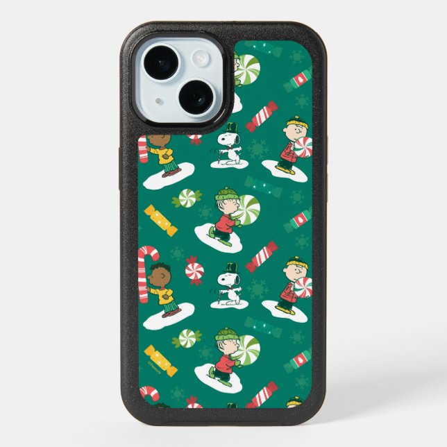 Peanuts Peppermint Dreams Holiday Pattern iPhone 15 Case (Back)