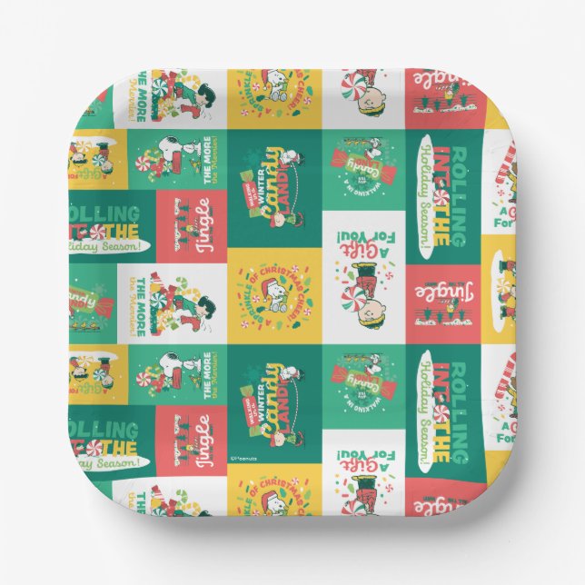 Peanuts Peppermint Dreams | Holiday Pattern Paper Plates (Front)