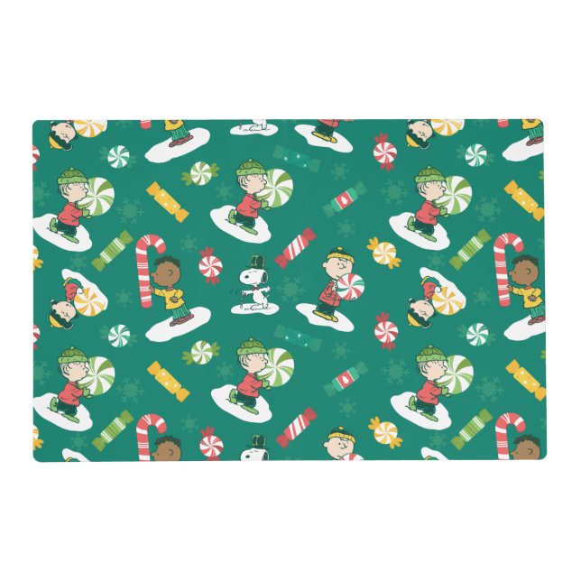 Peanuts Peppermint Dreams Holiday Pattern Placemat (Front)