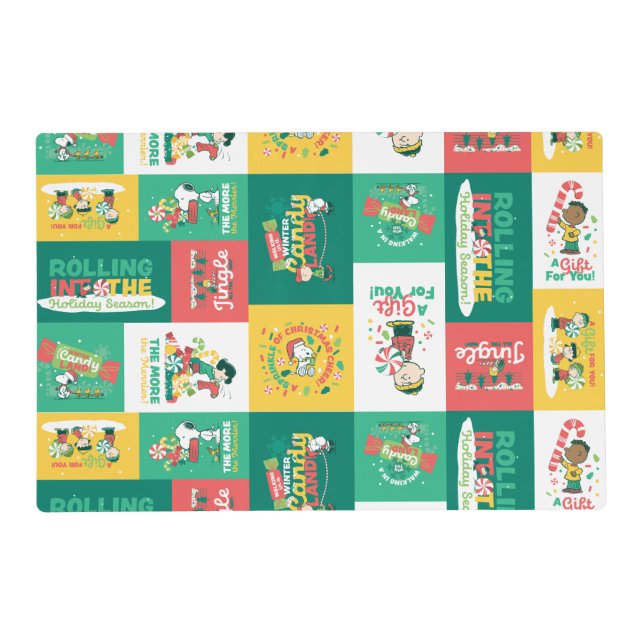 Peanuts Peppermint Dreams | Holiday Pattern Placemat (Front)