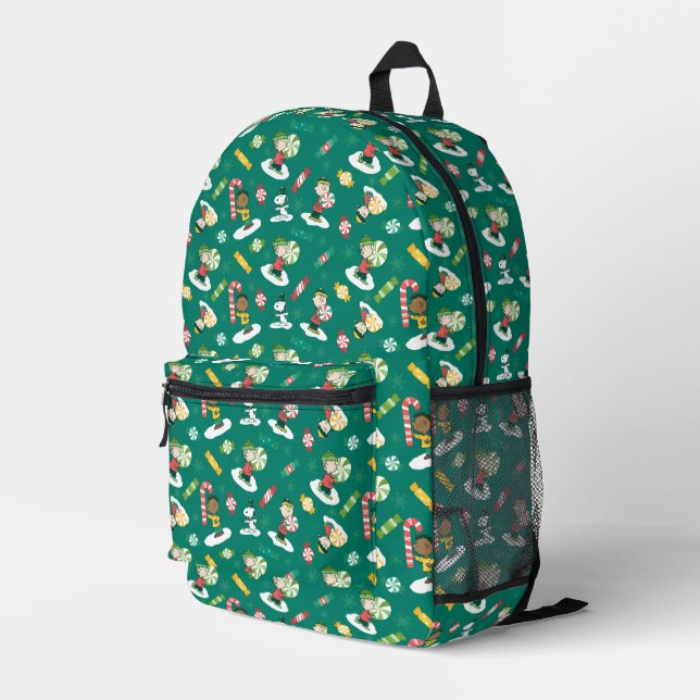 Peanuts Peppermint Dreams Holiday Pattern Printed Backpack (Back Corner Right)