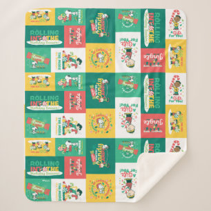 Peanuts Peppermint Dreams Holiday Pattern Sherpa Blanket