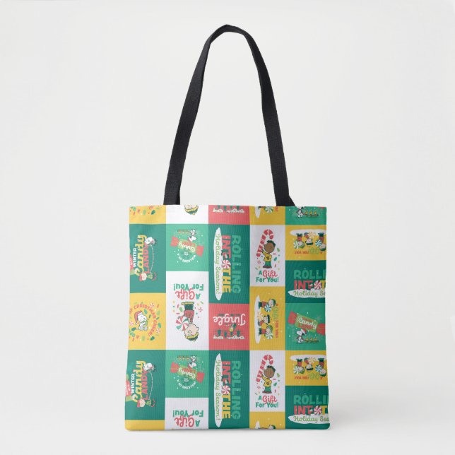 Peanuts Peppermint Dreams | Holiday Pattern Tote Bag (Front)