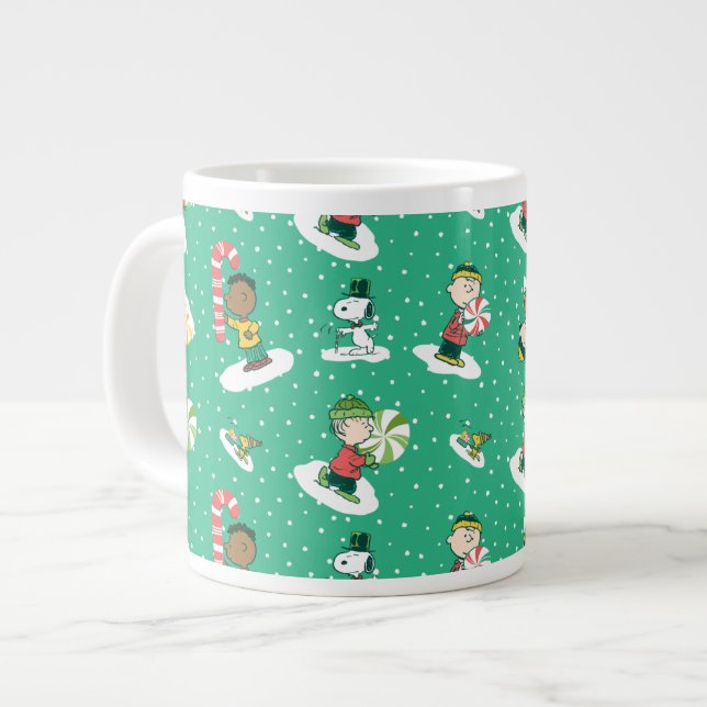 Peanuts Peppermint Dreams Snowflake Pattern Giant Coffee Mug (Front Left)
