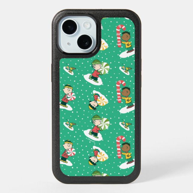 Peanuts Peppermint Dreams Snowflake Pattern iPhone 15 Case (Back)