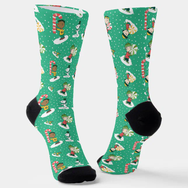 Peanuts Peppermint Dreams Snowflake Pattern Socks | Zazzle