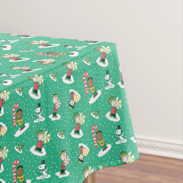 Peanuts Peppermint Dreams Snowflake Pattern Tablecloth (In Situ)