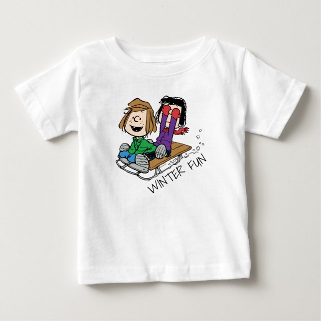 Peanuts | Peppermint Patty & Marcie Sled Riding Baby T-Shirt (Front)