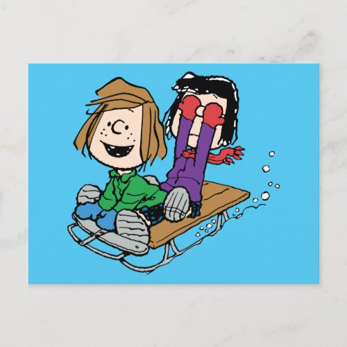 Peanuts  Peppermint Patty  Marcie Sled Riding Holiday Postcard