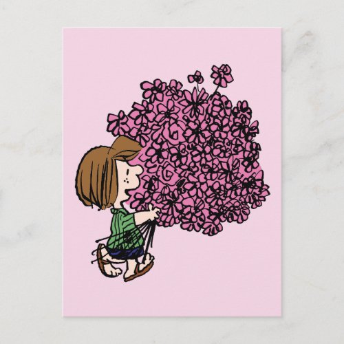 Peanuts  Peppermint Patty Pink Bouquet Postcard