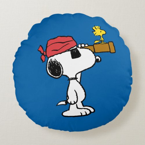 Peanuts  Pirate Snoopy and Woodstock Round Pillow