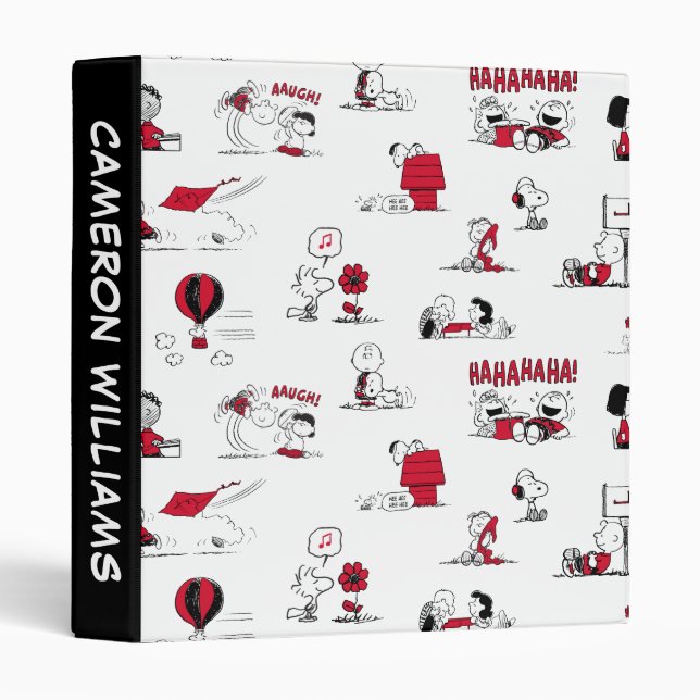 PEANUTS | Red & Black Pattern 3 Ring Binder (Front/Spine)