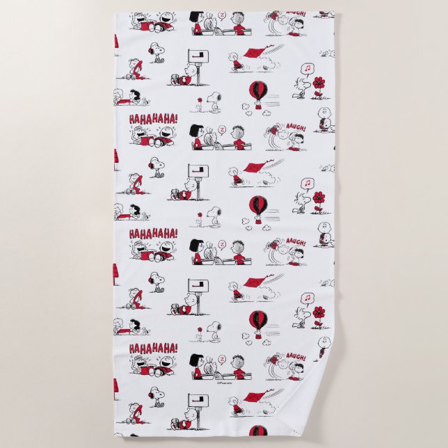 PEANUTS | Red & Black Pattern Beach Towel (Front)
