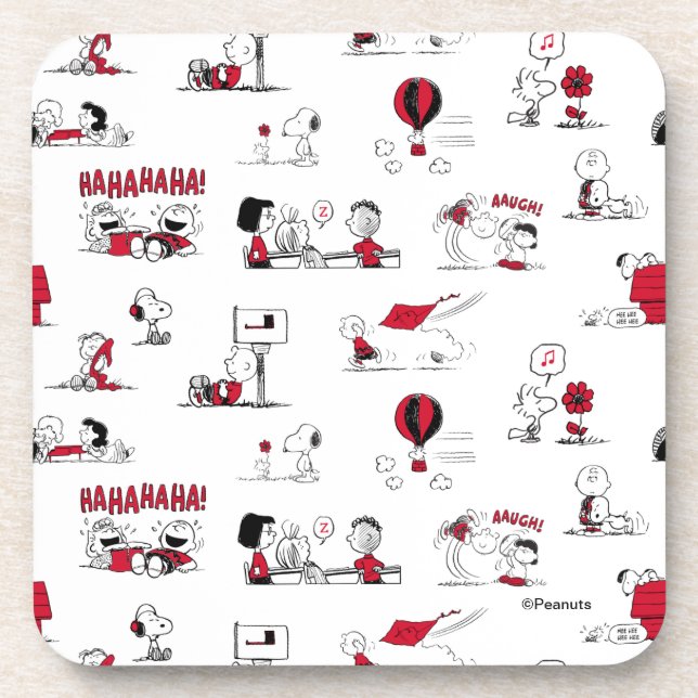 PEANUTS | Red & Black Pattern Beverage Coaster (Front)