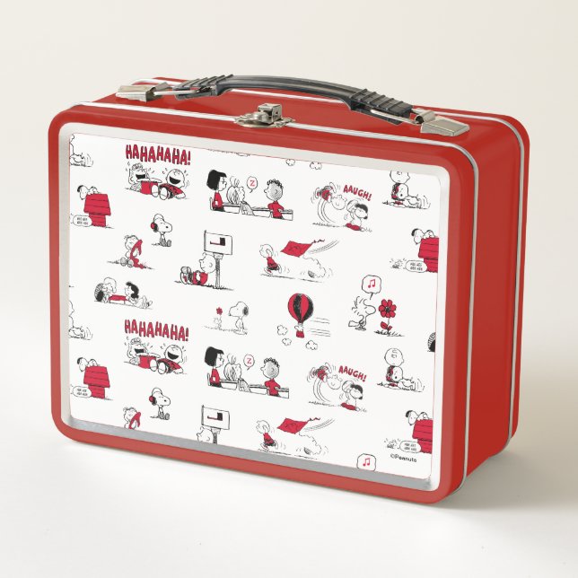 PEANUTS | Red & Black Pattern Metal Lunch Box (Front)