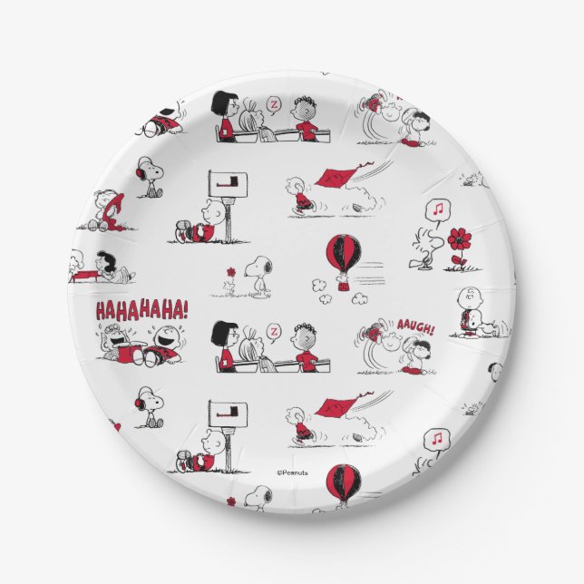 PEANUTS | Red & Black Pattern Paper Plates (Front)