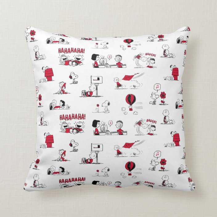 PEANUTS Red & Black Pattern Throw Pillow