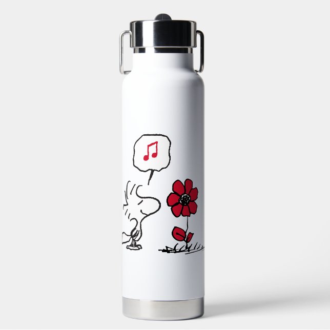PEANUTS | Red & Black Pattern Water Bottle (Front)