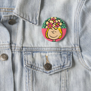 Peanuts Sally Half & Half Flowers Button