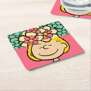 Peanuts Sally Half & Half Flowers Square Paper Coaster