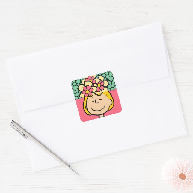 Peanuts | Sally Half & Half Flowers Square Sticker (Envelope)