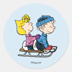 Peanuts Sally & Linus Sled Riding Classic Round Sticker