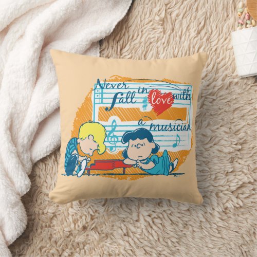 Peanuts Schroeder  Lucy  Love With a Musician Throw Pillow