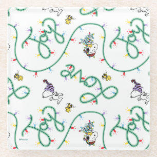 Peanuts   Shiny and Bright Christmas Love Pattern Glass Coaster