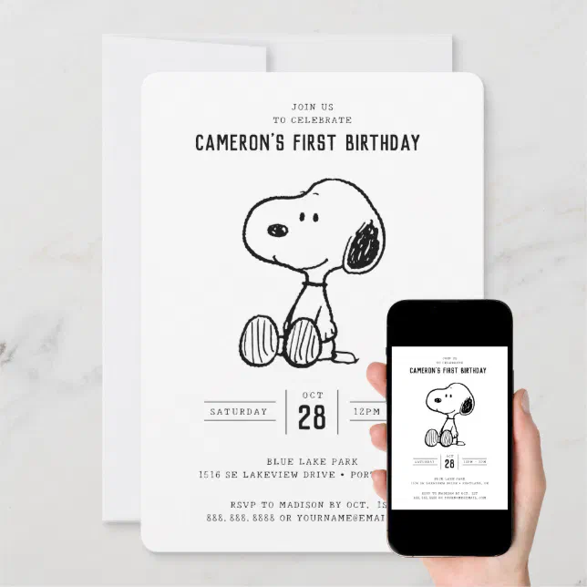 Peanuts Simple Snoopy Birthday Invitation Zazzle