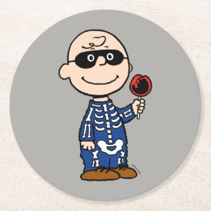 Peanuts   Skeleton Charlie Brown Round Paper Coaster