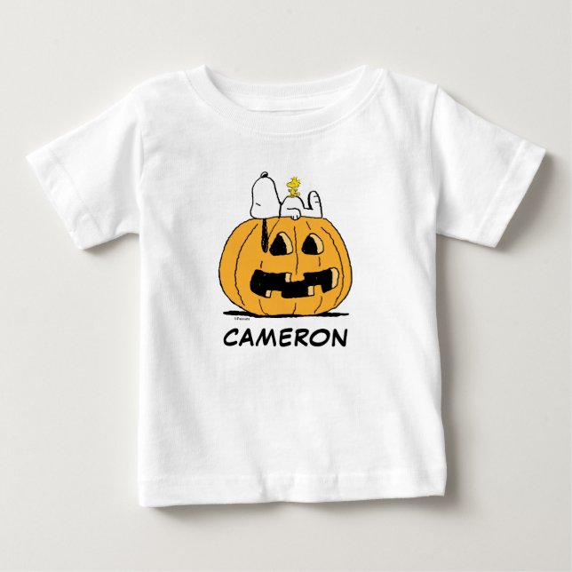 Peanuts | Snoopy and Woodstock Jack-O-Lantern Baby T-Shirt (Front)