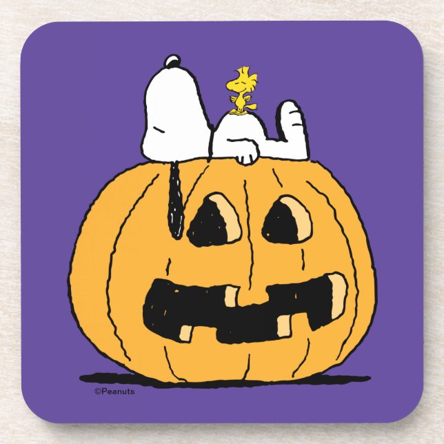 Peanuts | Snoopy and Woodstock Jack-O-Lantern Beverage Coaster (Front)