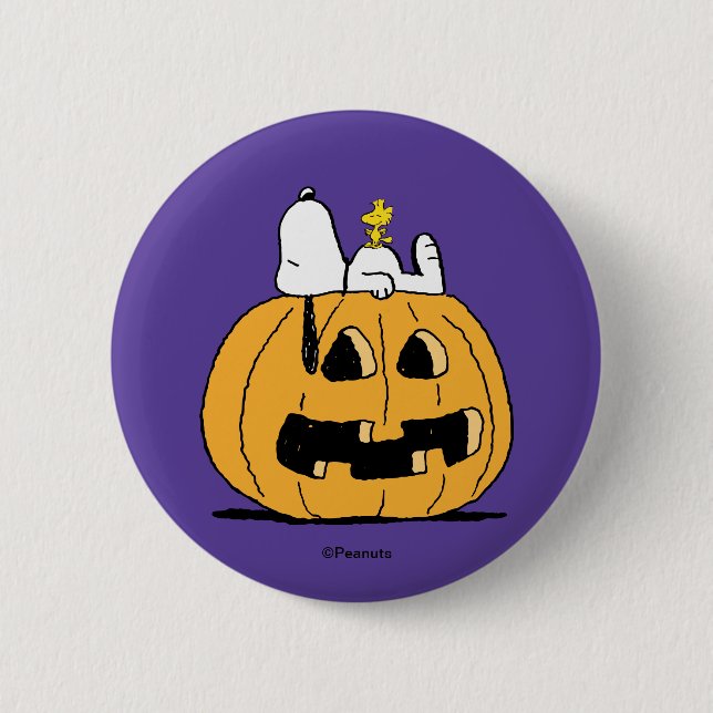 Peanuts | Snoopy and Woodstock Jack-O-Lantern Button (Front)