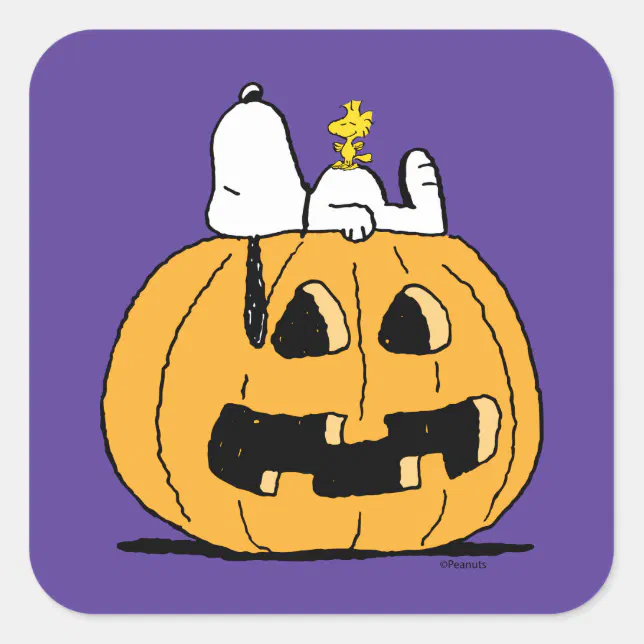 Peanuts | Snoopy and Woodstock Jack-O-Lantern Square Sticker | Zazzle