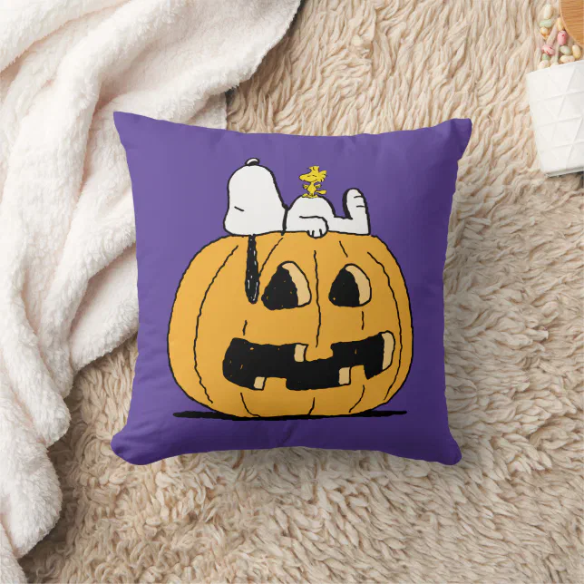 Peanuts Snoopy and Woodstock Jack-O-Lantern Throw Pillow