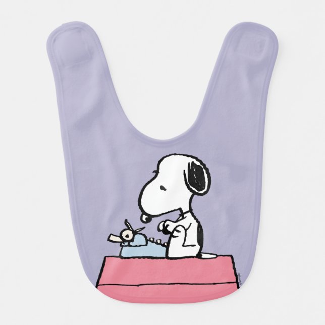 Peanuts | Snoopy at the Typewriter Baby Bib (Front)