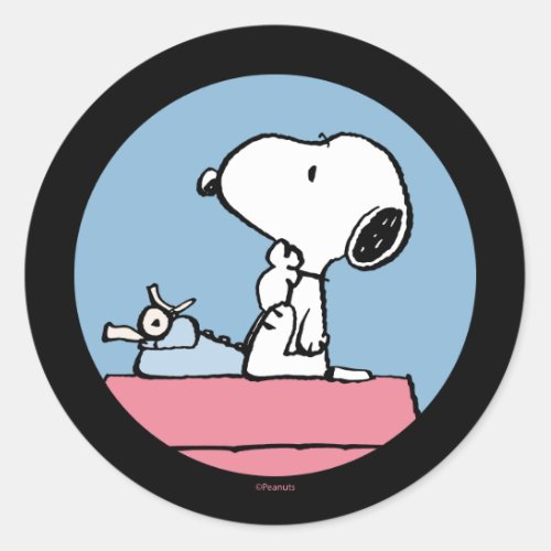 Peanuts  Snoopy at the Typewriter Classic Round Sticker