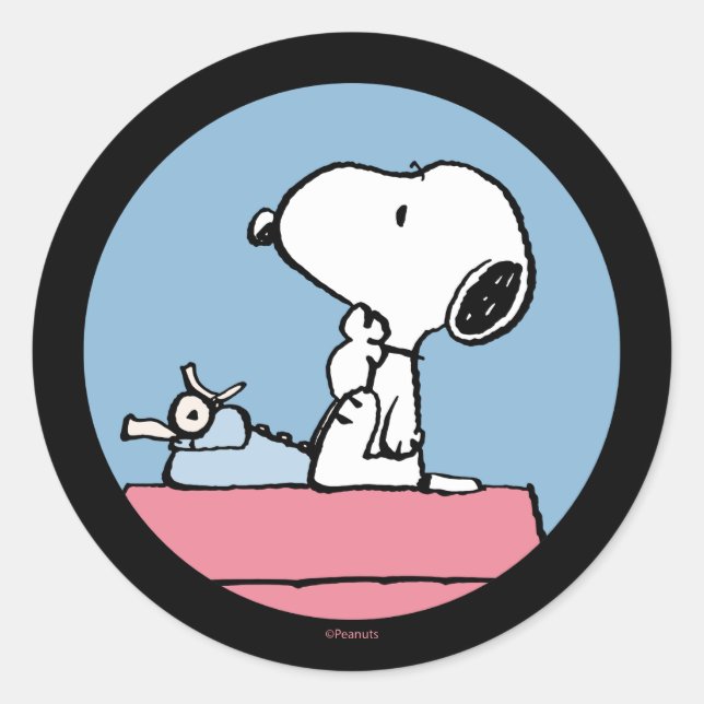 Peanuts | Snoopy at the Typewriter Classic Round Sticker (Front)