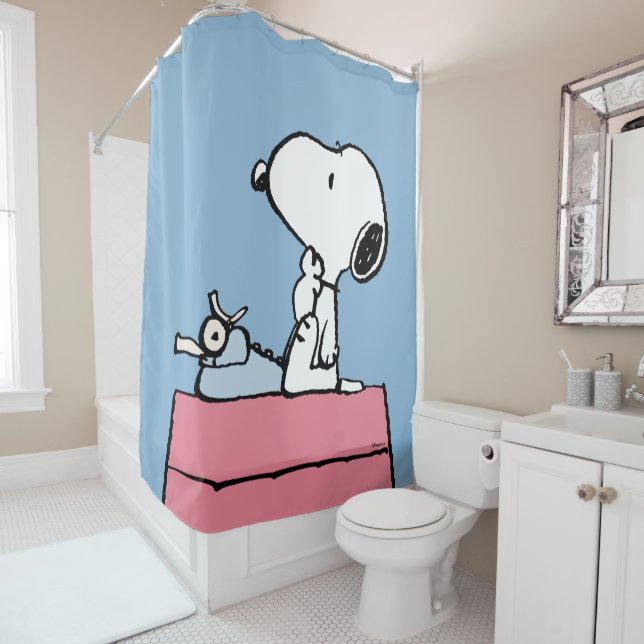 Peanuts | Snoopy at the Typewriter Shower Curtain (In Situ)